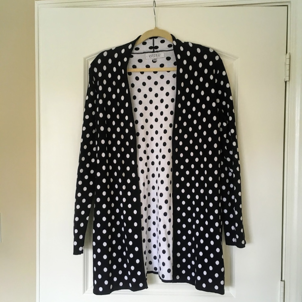 Kasper Polka Dot Duster Cardigan Sweater